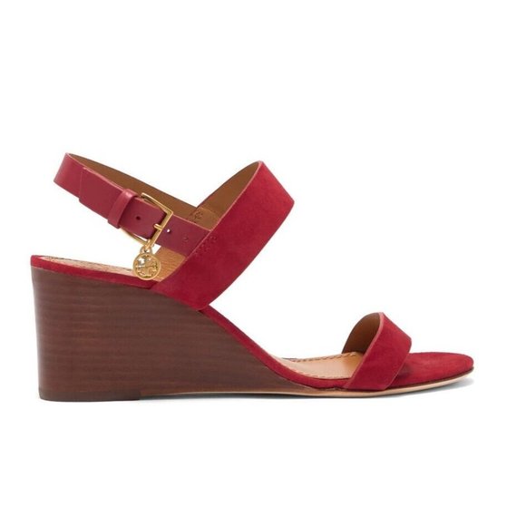 🆕 TORY BURCH Mini Benton Wedge Sandal Shoes Red Suede 5 - Picture 3 of 12